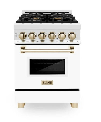 ZLINE 24 Dual Fuel Range Gas Stove Electric Oven WHITE STAINLESS RAZ-WM-24-G