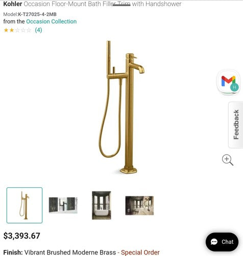 Kohler K-T27025-4-2MB Occasion Floor-Mount Bath Filler Trim with Handshower
