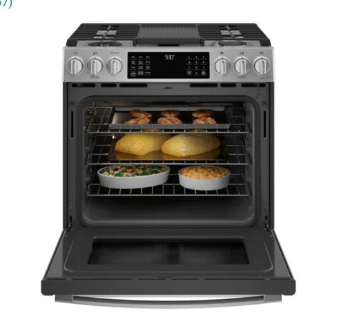 GE 30 Inch Smart Dual Fuel Slide-In Gas Range with 5 Sealed Burners P2S930YPFS