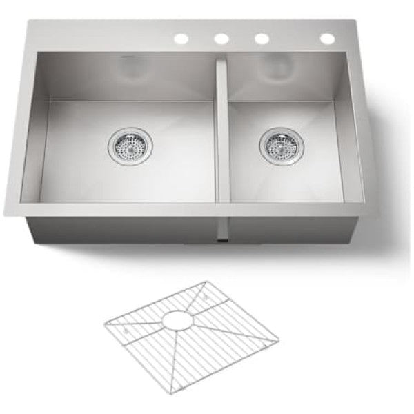 Kohler K-3823-4-NA Vault 33 Double Basin Top-Mount-Under-Mount 18-Gauge Stai