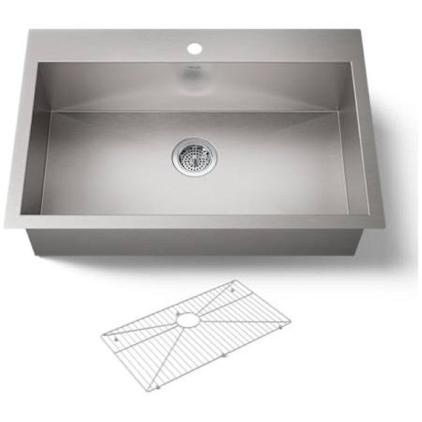 Kohler K-3821-1-NA Vault 33" Single Basin Top-Mount-Under-Mount 18-Gauge Stainless Steel Kitchen Sink with SilentShield