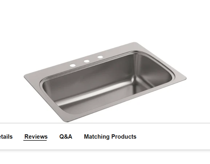 Kohler K-20060-3-NA #C115 Verse 33" Single Basin Drop In Kitchen Sink With 3