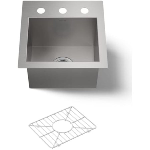 Kohler K-3840-3-NA Vault 15 Drop In or Undermount Single Basin Stainless S
