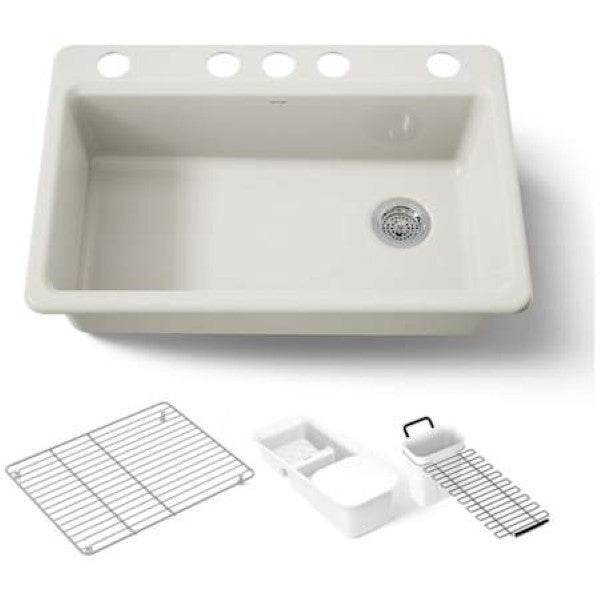 Kohler K-5871-5UA3-96 Riverby 33 Undermount Single Basin Enameled Cast Iro