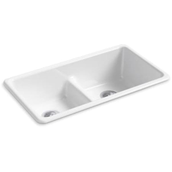 Kohler K-5312-0 Iron-Tones 33" Drop In Smart Divide Double Basin Enameled Cast Iron Kitchen Sink