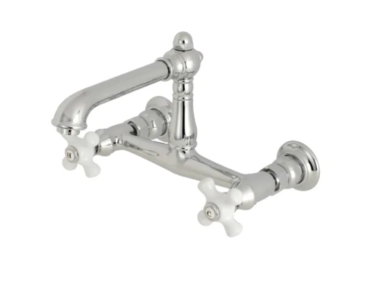 Kingston Brass KS7241PX English Country 1.2 GPM Wall Mounted Bridge, Widespread Bathroom Faucet