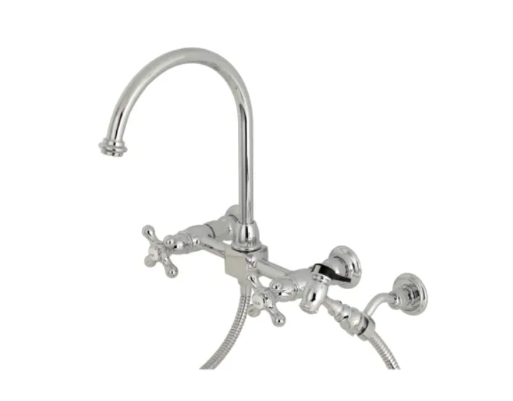 Kingston Brass KS1291AXBS Restoration 1.8 GPM Widespread Bridge Kitchen Faucet - Includes Escutcheon and Side Spray