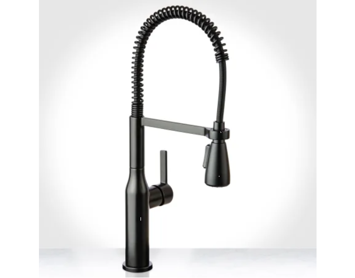 Miseno MNO500LFB Galleria Pre-Rinse Single Handle Kitchen Faucet with Multi-Flow Spray Head - Includes Optional Deck Plate