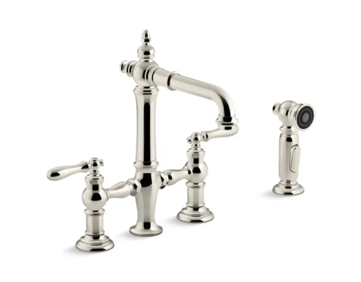 Kohler K-76520-4-SN Artifacts 1.5 GPM Widespread Bridge Bar Faucet with Sweep, BerrySoft, ProMotion, and MasterClean Technologies - Includes Side Spray
