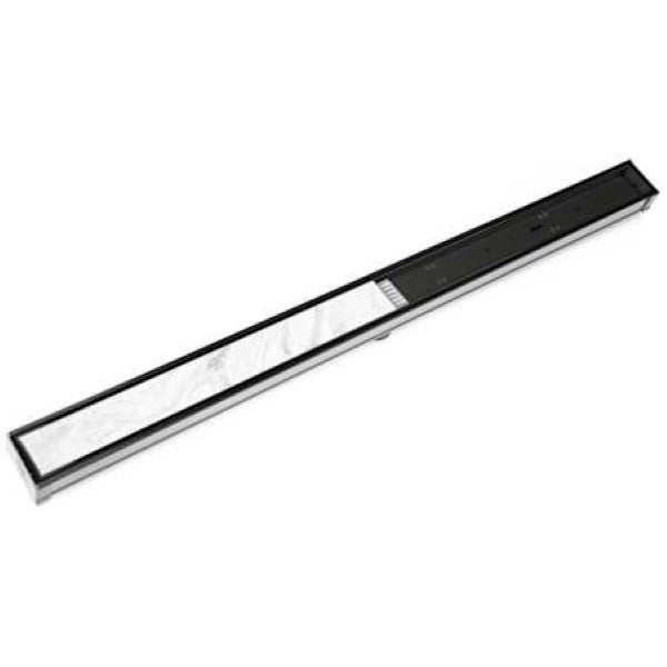 Infinity Drain S-TIF 6548 BK 48" Site Sizable Stainless Steel Linear Drain Kit with Tile Insert Frame – Includes PVC Channel, Stop Ends, and Outlet Assembly