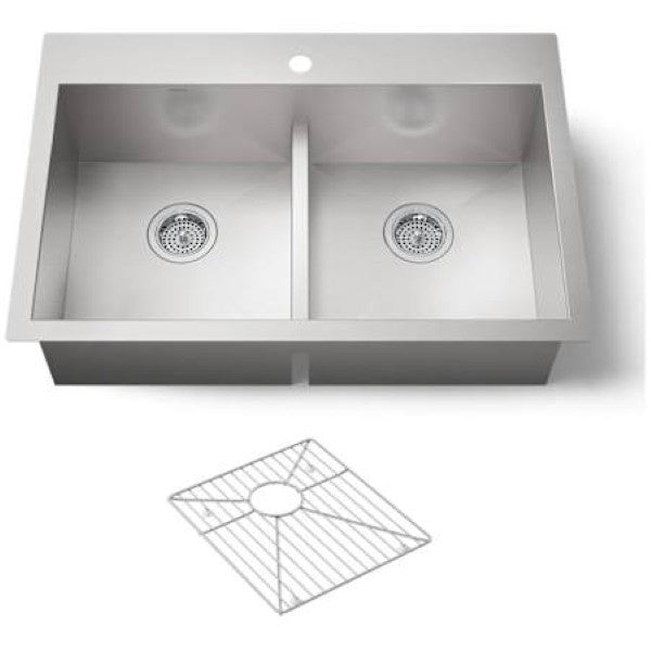Kohler K-3838-1-NA Vault 33" Double Equal Basin Top-Mount-Under-Mount 18-Gauge Stainless Steel Kitchen Sink with Smart Divide