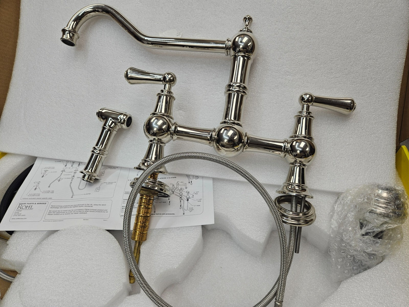 Perrin and Rowe U.4764L-PN-2 Widespread Bridge Kitchen Faucet - Includes Side Sp