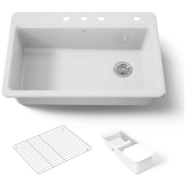 Kohler K-5871-4A2-0 Riverby 33 Single Basin Top-Mount Enameled Cast-Iron K