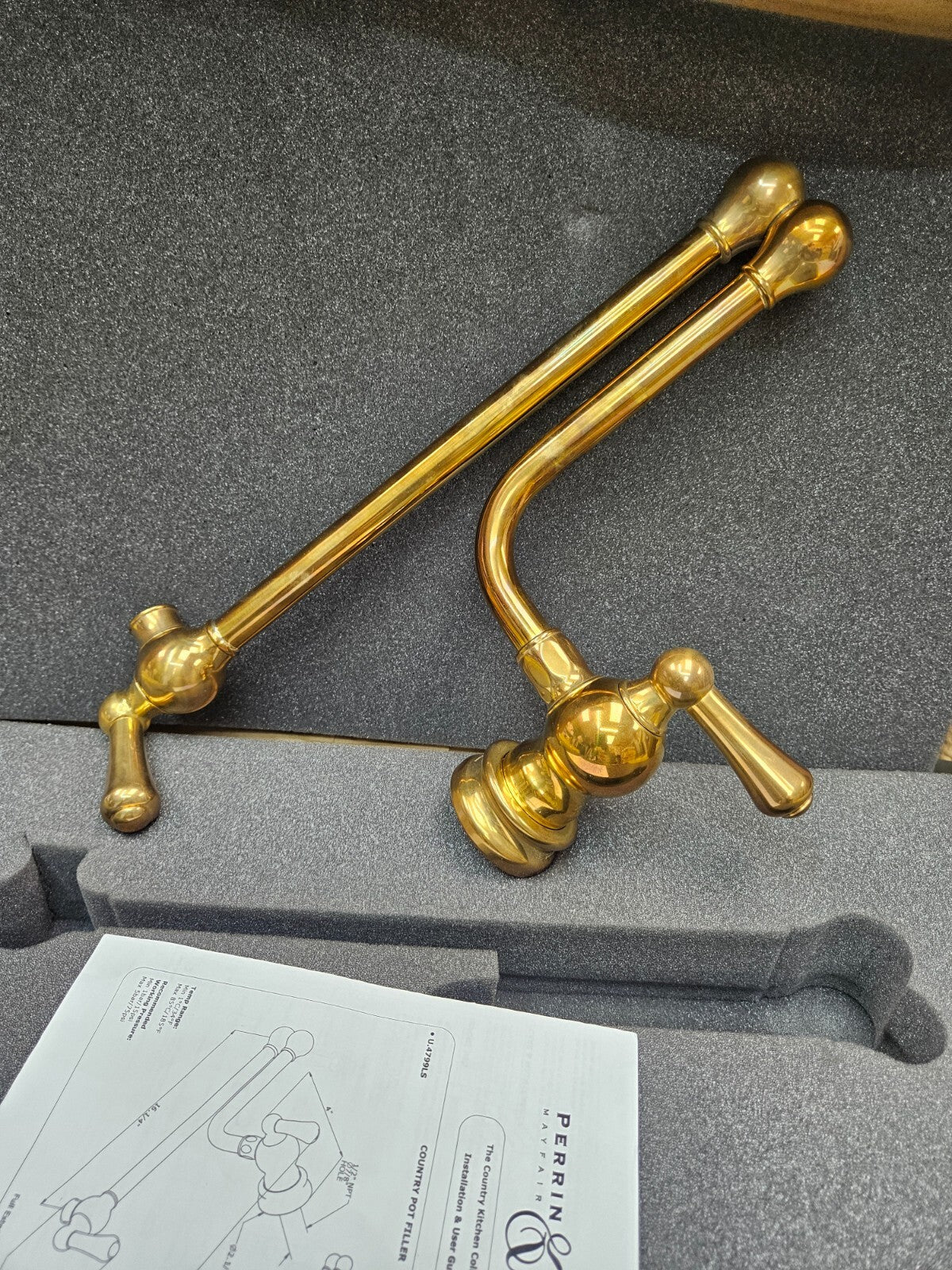 Perrin and Rowe U.4799LS-ULB-2 Wall Mount Swing Arm Pot Filler UNLACQUERED BRASS