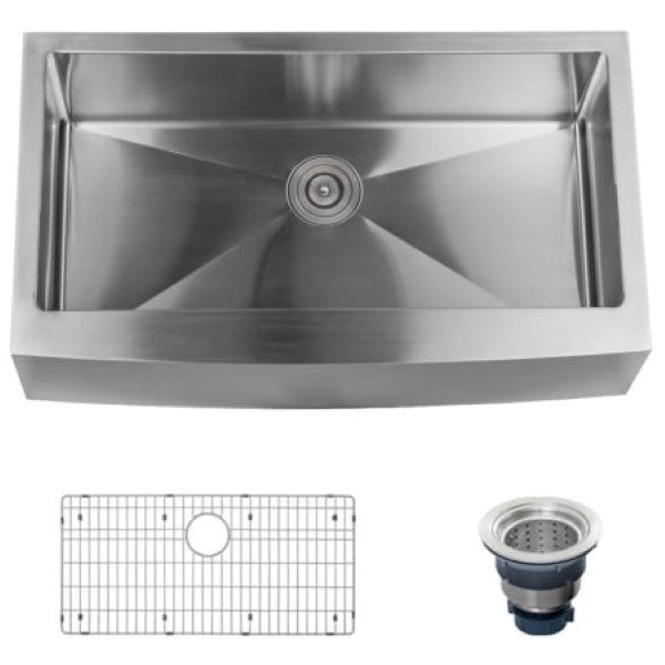 Miseno MNO163620F Farmhouse 36 Single Basin Stainless Steel Kitchen Sink wit