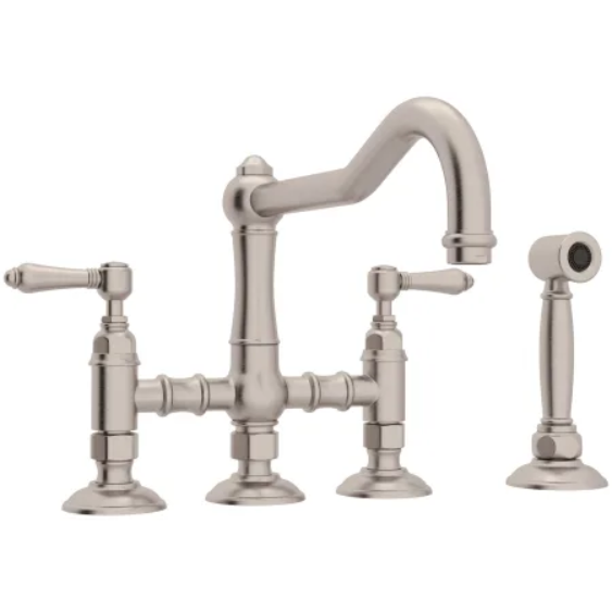 Rohl A1458LMWSSTN-2 Acqui 1.5 GPM Widespread Bridge Kitchen Faucet - Includes Side Spray