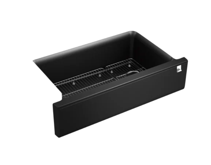 Kohler K-25786-CM1 Cairn 34" Undermount Single Bowl Farmhouse Neoroc Granite Composite Kitchen Sink with Two-Piece Sink Rack and Towel Hook