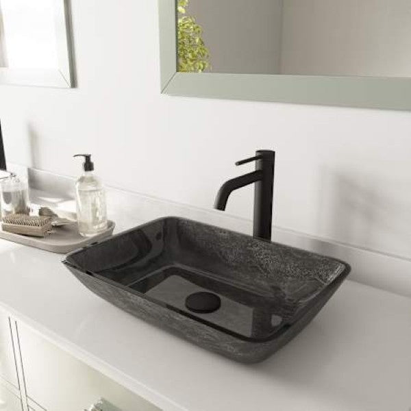 Vigo VGT1416 Donatello 18 Rectangular Glass Vessel Bathroom Sink with 1.2 GP