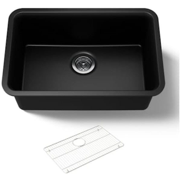 Kohler K-28000-CM1 Cairn 27-1-2" Undermount Single Bowl Neoroc Granite Composite Kitchen Sink with Bottom Sink Rack