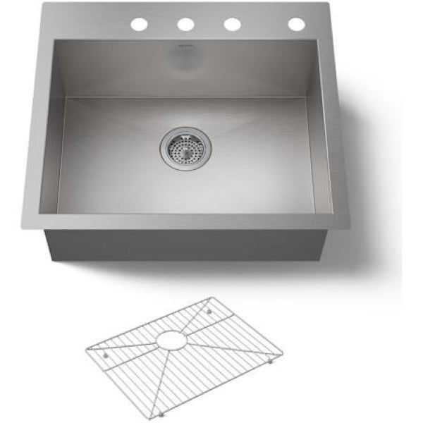 Kohler K-3822-4-NA Vault 25" Single Basin Top-Mount-Under-Mount 18-Gauge Stainless Steel Kitchen Sink with SilentShield
