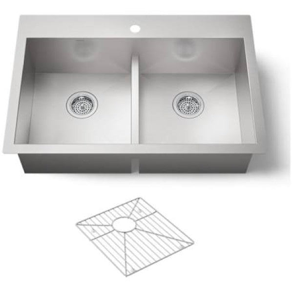 Kohler K-3838-1-NA Vault 33" Double Equal Basin Top-Mount-Under-Mount 18-Gauge Stainless Steel Kitchen Sink with Smart Divide