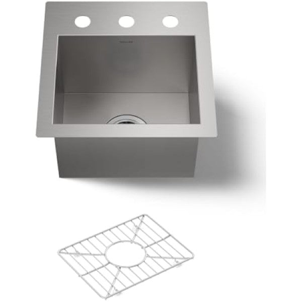 Kohler K-3840-3-NA Vault 15 Drop In or Undermount Single Basin Stainless S