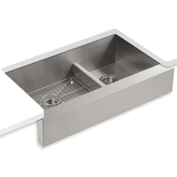 Kohler K-3945-NA Vault 36" Double Basin Under-Mount 18-Gauge Stainless Steel Kitchen Sink with Self Trimming and Smart Divide - Includes Basin Rack