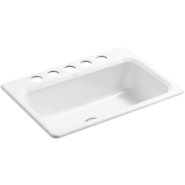Kohler K-5832-5U-0 Bakersfield 31" Single Basin Under-Mount Enameled Cast-Iron Kitchen Sink