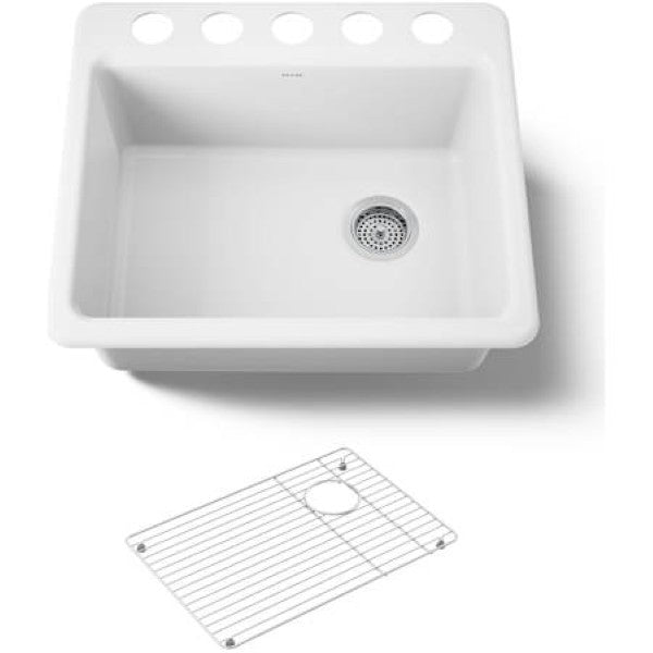 Kohler K-5872-5UA1-0 Riverby 25" Undermount Single Basin Enameled Cast Iron Kitchen Sink