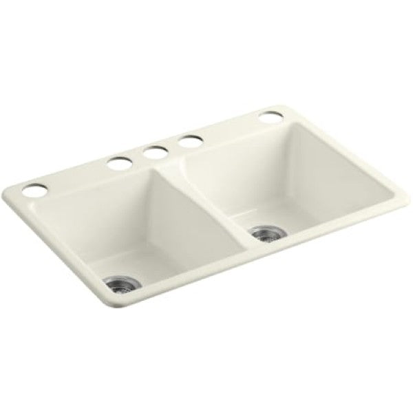 Kohler K-5873-5U-96 Deerfield 33" Double Basin Under-Mount Enameled Cast-Iron Kitchen Sink