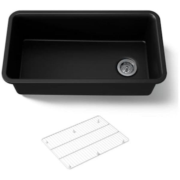 Kohler K-8206-CM1 Cairn 33-1-2" Undermount Single Bowl Neoroc Granite Composite Kitchen Sink with Bottom Sink Rack