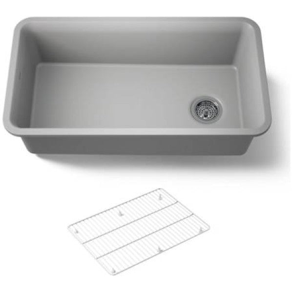 Kohler K-8206-CM4 Cairn 33-1-2" Undermount Single Bowl Neoroc Quartz Composite Kitchen Sink with Bottom Sink Rack