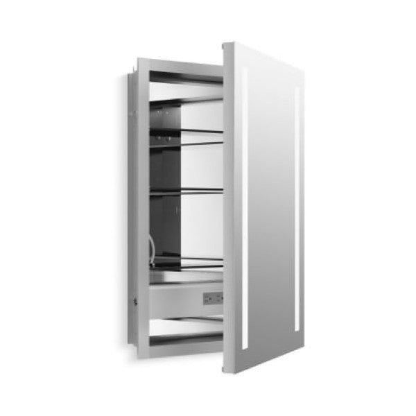 Kohler K-99003-TLC-NA Verdera 20" x 30" Lighted Single Door Medicine Cabinet with Two Shelves, Built-in Outlets and Flip Out Magnifying Mirror - CA Title 24 Compliant