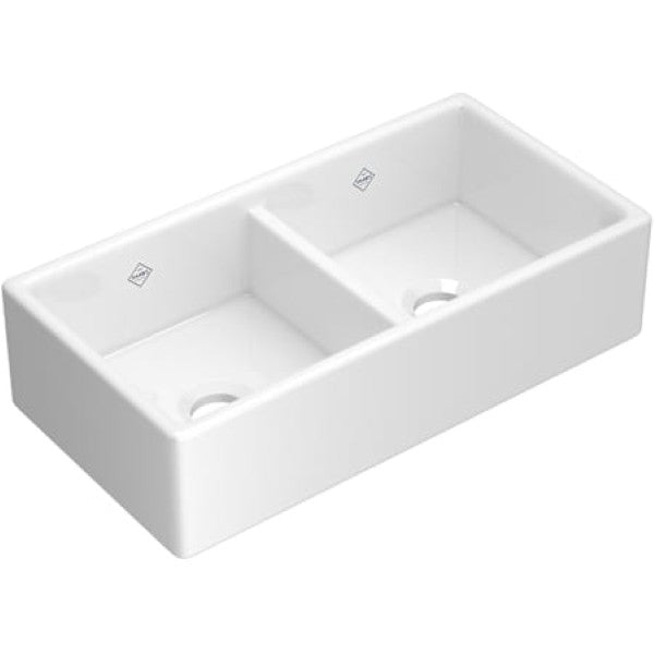 Shaws MS3518WH Shaker 35-1-4 Farmhouse Double Basin Fireclay Kitchen Sink