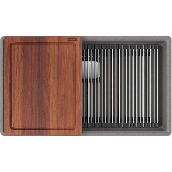 Franke PKG11031SHG-WKC Peak 32" Undermount Single Basin Granite Workstation Kitchen Sink – Includes Basin Rack, Basket Strainer, Drain Cover, Cutting Board, and Drain Board