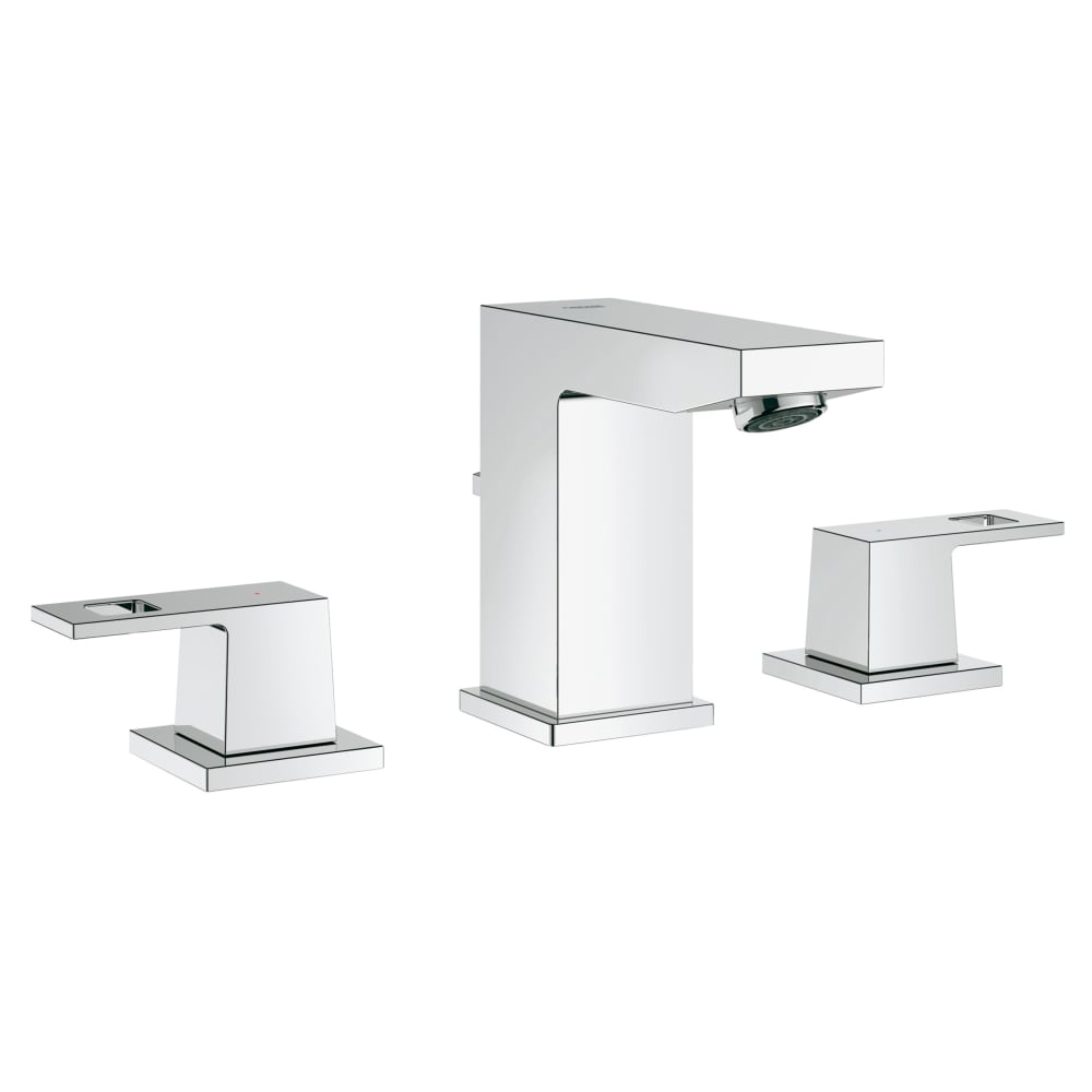 Grohe 2037000A Eurocube 1.2 GPM Widespread Bathroom Faucet with StarLight, EcoJoy, and QuickFix Technologies - Includes Pop-Up Drain Assembly