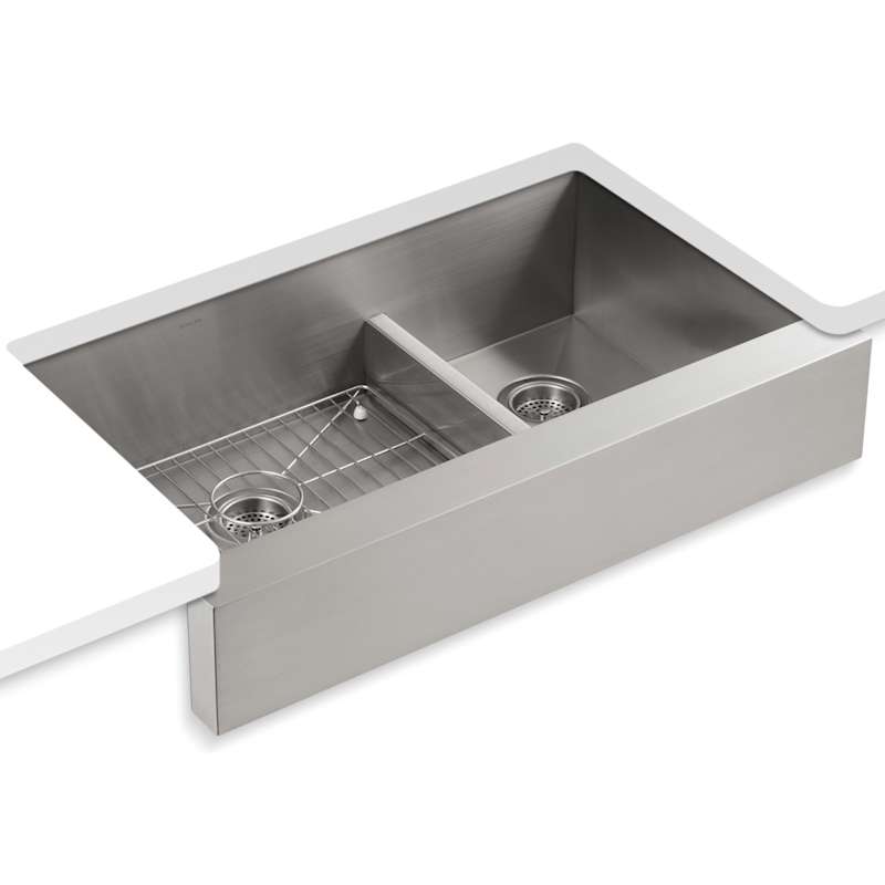 Kohler K-3945-NA Vault 36" Double Basin Under-Mount 18-Gauge Stainless Steel Kitchen Sink with Self Trimming and Smart Divide - Includes Basin Rack