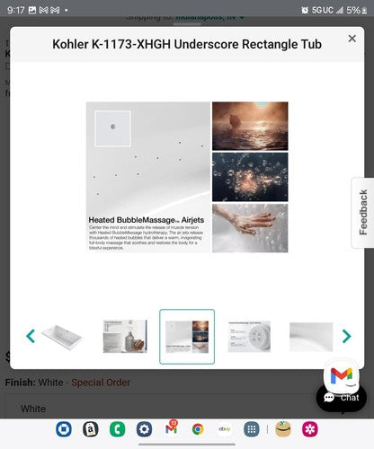 Kohler K-1173-XHGH-0 Underscore Rectangle 66" Drop In Air/Whirlpool Tub With Rev