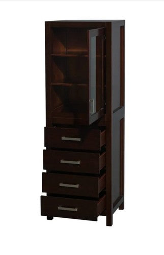 Wyndham Collection Linen Cabinet 24"W x 71.25"H x 20"D 1-Door Tower In Espresso