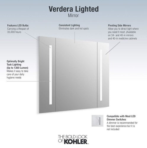 Kohler 99573-TLC-NA Lighted Frameless Bathroom Mirror