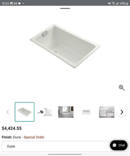 Kohler K-855-0 Tea-For-Two 66" Drop In/Undermount Cast Iron Soaking Tub -NEW