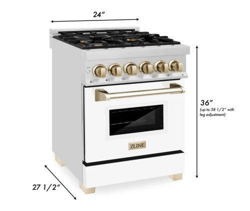 ZLINE 24 Dual Fuel Range Gas Stove Electric Oven WHITE STAINLESS RAZ-WM-24-G
