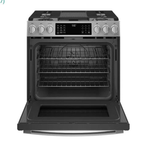 GE 30 Inch Smart Dual Fuel Slide-In Gas Range with 5 Sealed Burners P2S930YPFS