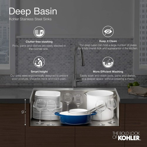 KOHLER K-3177-NA Undertone Large/Medium Undercounter Kitchen Sink, Stainless Ste