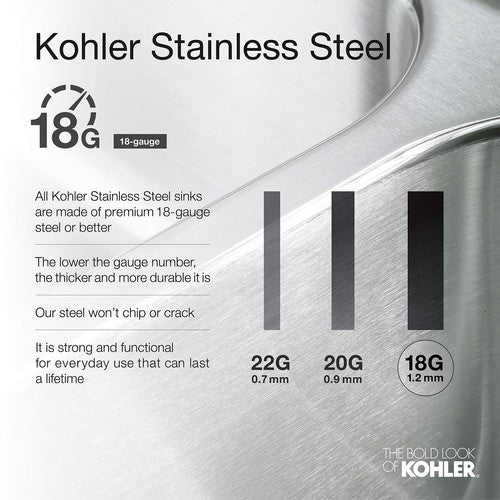 KOHLER K-3183-NA Undertone Extra-Large Undercounter Kitchen Sink, Stainless Stee