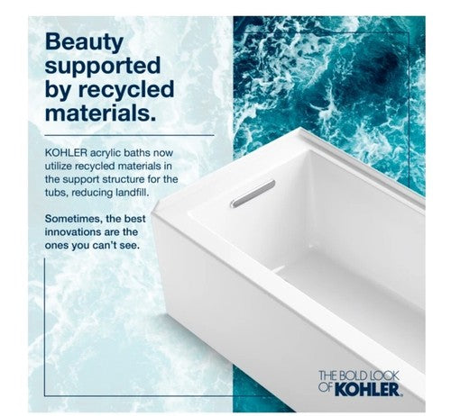 Kohler K-1173-XHGH-0 Underscore Rectangle 66" Drop In Air/Whirlpool Tub With Rev