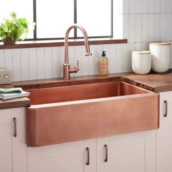 Signature Hardware 305572 Fiona 36 Farmhouse Single Basin Hammered Copper Ki