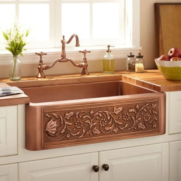 Signature Hardware 318918 Vine Design 33 Farmhouse Single Basin Copper Kitch