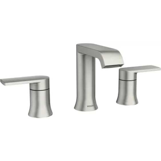 Moen 84763SRN Genta 1.2 GPM Widespread Bathroom Faucet with Pop-Up Drain Assembly and Duralock Technology