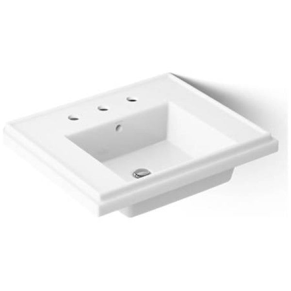 Kohler K-2757-8-0 Tresham 14-1-4" Fireclay Pedestal Bathroom Sink with 3 Holes Drilled and Overflow